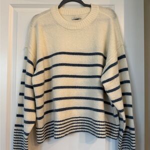 Aerie White & Blue Striped Sweater